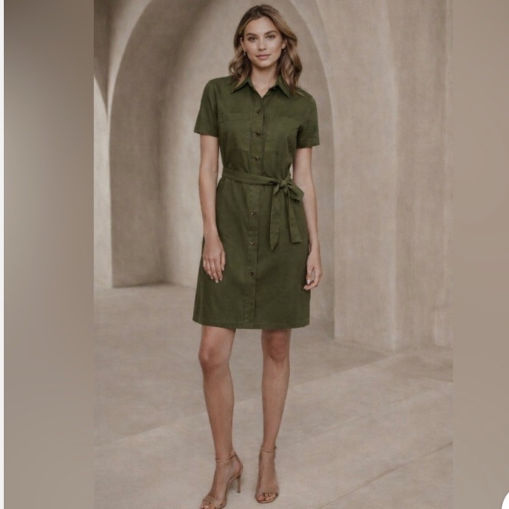 J. Crew Factory Green Utility Button Front Dress NWT Size 14 FLAW